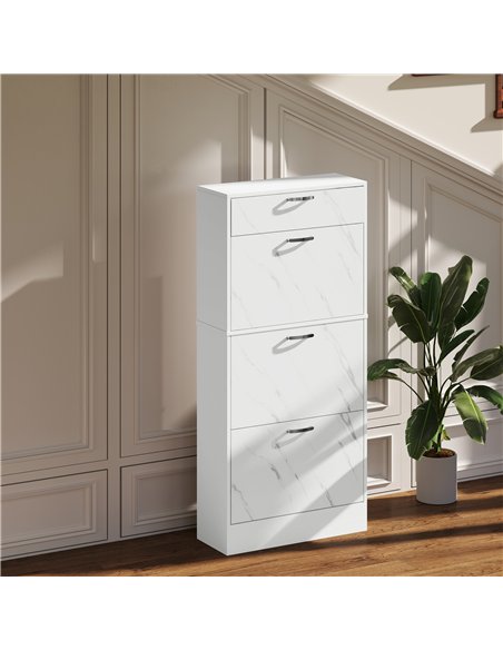 HOMCOM Marble Shoe Storage Cabinet with 3 Flip Drawers, Hallway Cabinet with Top Drawer and Adjustable Shelves, Shoe Cupboard fo - pic 153185 | FastDaddyshop