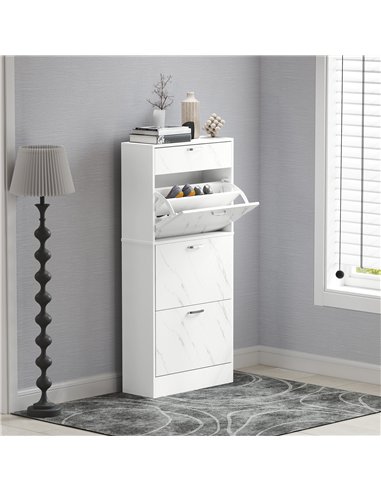HOMCOM Marble Shoe Storage Cabinet with 3 Flip Drawers, Hallway Cabinet with Top Drawer and Adjustable Shelves, Shoe Cupboard fo