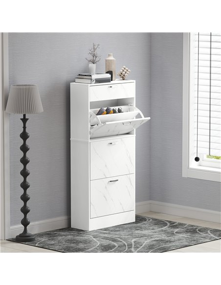 HOMCOM Marble Shoe Storage Cabinet with 3 Flip Drawers, Hallway Cabinet with Top Drawer and Adjustable Shelves, Shoe Cupboard fo - pic 153186 | FastDaddyshop