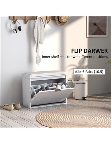 HOMCOM Elegant Six Shoe Bench, with Top Seat - White