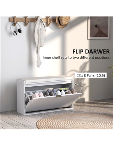 HOMCOM Elegant Eight Shoe Bench, with Top Seat - White