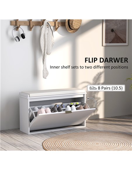 HOMCOM Elegant Eight Shoe Bench, with Top Seat - White - pic 153200 | FastDaddyshop