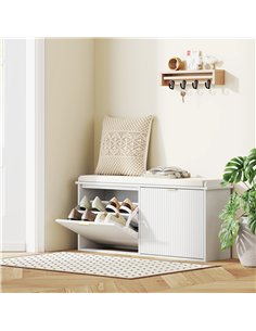 HOMCOM Elegant Ten Shoe Bench, with Top Seat - White 2