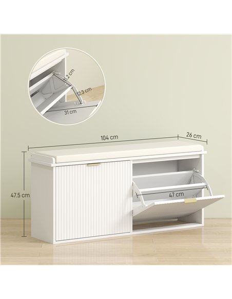 HOMCOM Elegant Ten Shoe Bench, with Top Seat - White - pic 153207 | FastDaddyshop