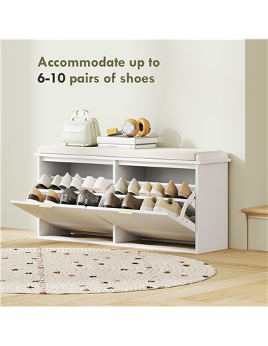HOMCOM Elegant Ten Shoe Bench, with Top Seat - White