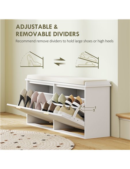 HOMCOM Elegant Ten Shoe Bench, with Top Seat - White - pic 153210 | FastDaddyshop