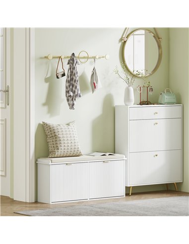 HOMCOM Elegant Ten Shoe Bench, with Top Seat - White