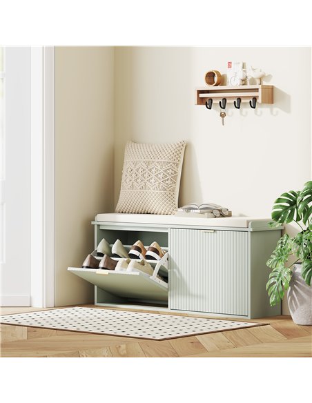 HOMCOM Elegant Ten Shoe Bench, with Top Seat - Green - pic 153215 | FastDaddyshop