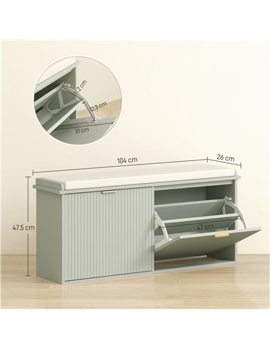 HOMCOM Elegant Ten Shoe Bench, with Top Seat - Green
