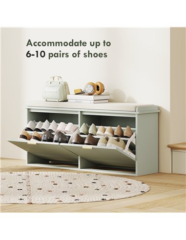 HOMCOM Elegant Ten Shoe Bench, with Top Seat - Green