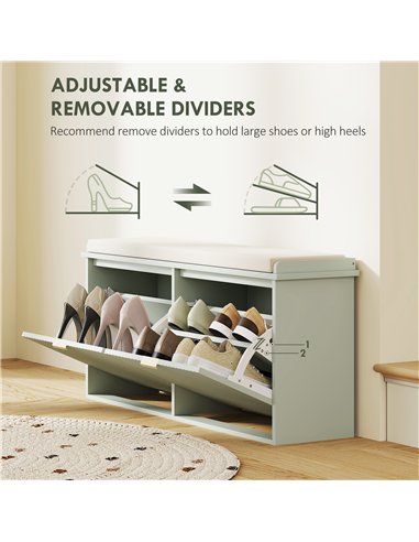 HOMCOM Elegant Ten Shoe Bench, with Top Seat - Green