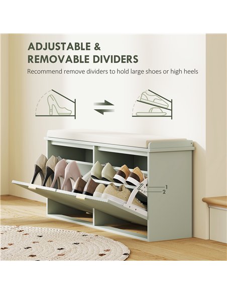 HOMCOM Elegant Ten Shoe Bench, with Top Seat - Green - pic 153219 | FastDaddyshop