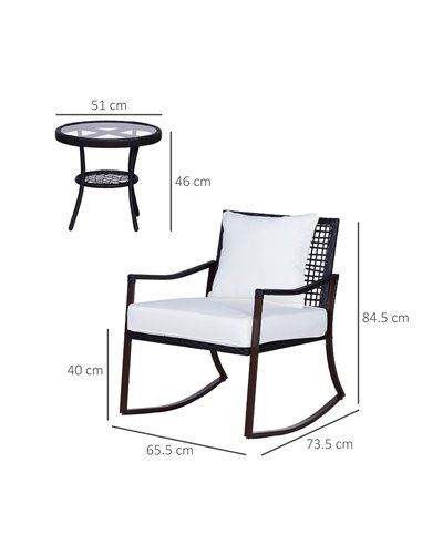 Outsunny 3 Pieces PE Rattan Garden Rocking Chair Set with Cushion, Round Coffee Table, Brown