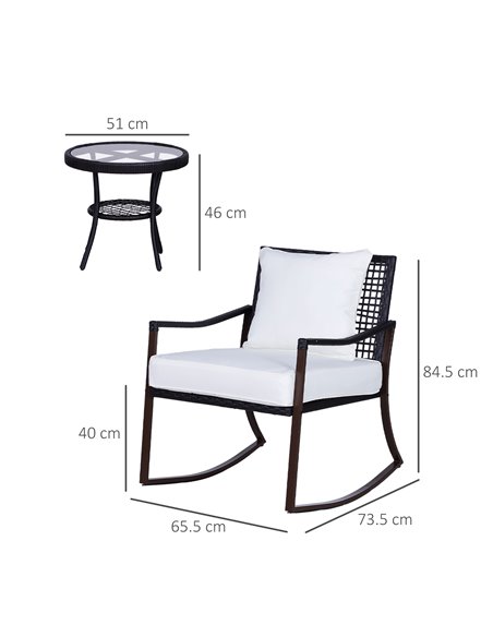 Outsunny 3 Pieces PE Rattan Garden Rocking Chair Set with Cushion, Round Coffee Table, Brown - pic 15322 | FastDaddyshop