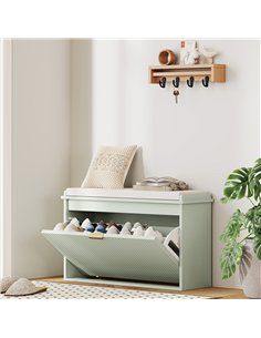 HOMCOM Elegant Eight Shoe Bench, with Top Seat - Green 2