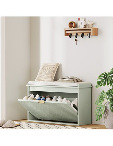 HOMCOM Elegant Eight Shoe Bench, with Top Seat - Green
