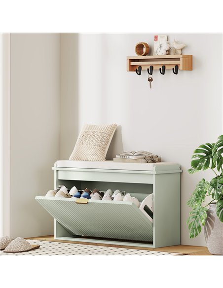 HOMCOM Elegant Eight Shoe Bench, with Top Seat - Green - pic 153224 | FastDaddyshop