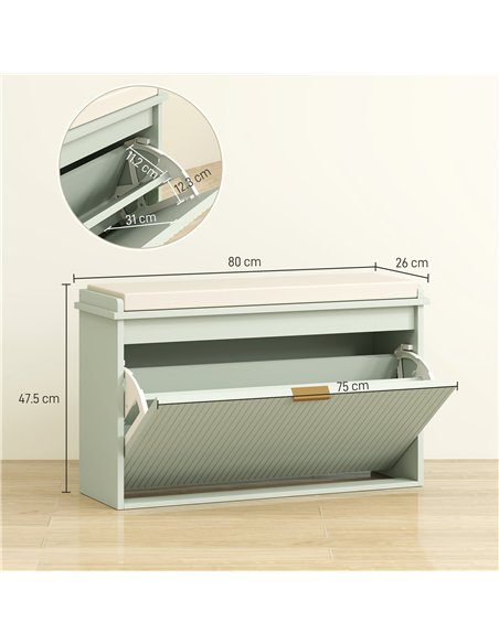 HOMCOM Elegant Eight Shoe Bench, with Top Seat - Green - pic 153225 | FastDaddyshop