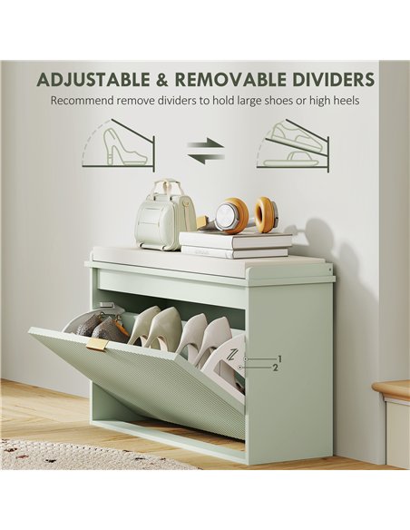 HOMCOM Elegant Eight Shoe Bench, with Top Seat - Green - pic 153228 | FastDaddyshop