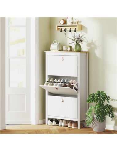 HOMCOM Modern Three-Drawer Shoe Cabinet - White