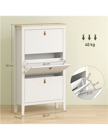 HOMCOM Modern Three-Drawer Shoe Cabinet - White
