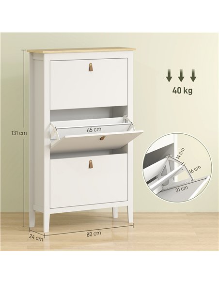 HOMCOM Modern Three-Drawer Shoe Cabinet - White - pic 153234 | FastDaddyshop