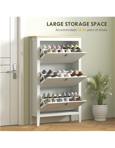 HOMCOM Modern Three-Drawer Shoe Cabinet - White