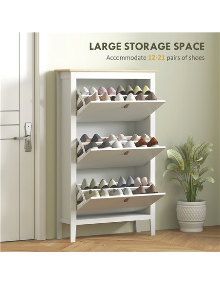 HOMCOM Modern Three-Drawer Shoe Cabinet - White - pic 153235 | FastDaddyshop