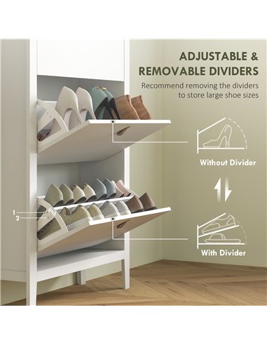 HOMCOM Modern Three-Drawer Shoe Cabinet - White