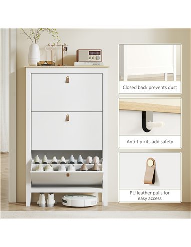 HOMCOM Modern Three-Drawer Shoe Cabinet - White