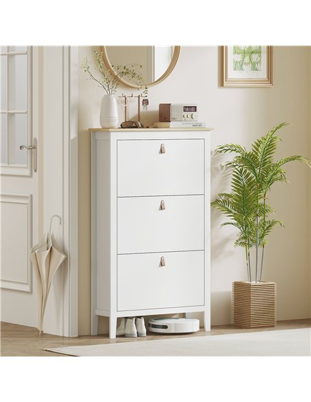 HOMCOM Modern Three-Drawer Shoe Cabinet - White - pic 153239 | FastDaddyshop