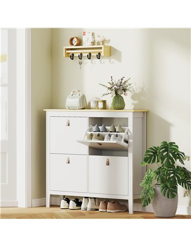 HOMCOM Modern Four-Drawer Shoe Cabinet - White