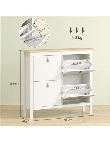 HOMCOM Modern Four-Drawer Shoe Cabinet - White