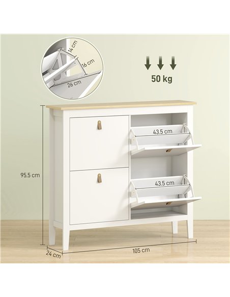 HOMCOM Modern Four-Drawer Shoe Cabinet - White - pic 153243 | FastDaddyshop
