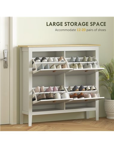 HOMCOM Modern Four-Drawer Shoe Cabinet - White