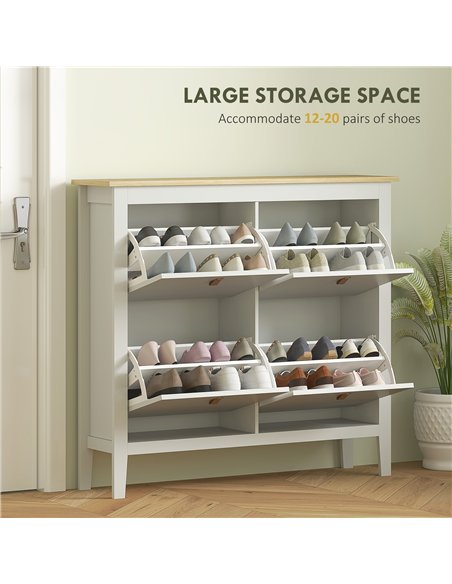 HOMCOM Modern Four-Drawer Shoe Cabinet - White - pic 153244 | FastDaddyshop