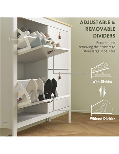 HOMCOM Modern Four-Drawer Shoe Cabinet - White