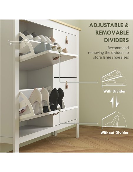HOMCOM Modern Four-Drawer Shoe Cabinet - White - pic 153245 | FastDaddyshop