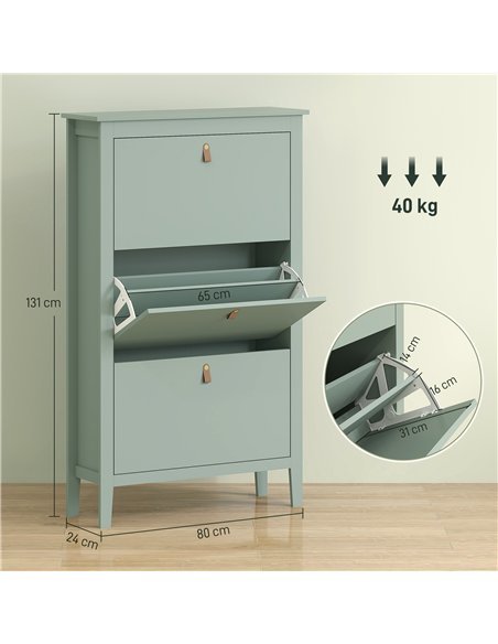 HOMCOM Modern Three-Drawer Shoe Cabinet - Green - pic 153252 | FastDaddyshop