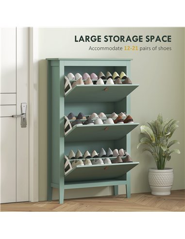 HOMCOM Modern Three-Drawer Shoe Cabinet - Green