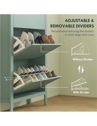 HOMCOM Modern Three-Drawer Shoe Cabinet - Green