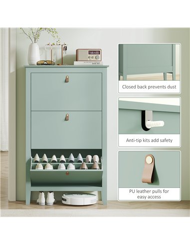 HOMCOM Modern Three-Drawer Shoe Cabinet - Green