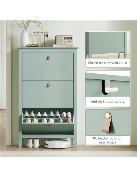 HOMCOM Modern Three-Drawer Shoe Cabinet - Green - pic 153256 | FastDaddyshop