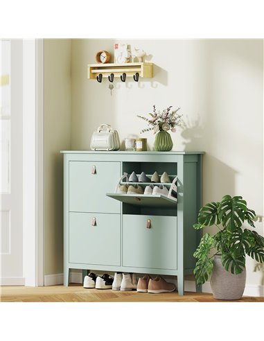 HOMCOM Modern Four-Drawer Shoe Cabinet - Green