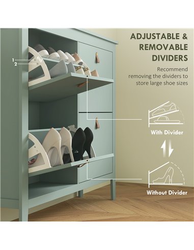 HOMCOM Modern Four-Drawer Shoe Cabinet - Green