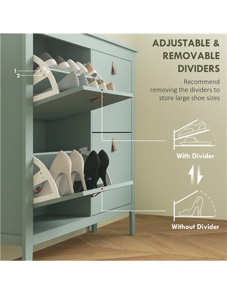HOMCOM Modern Four-Drawer Shoe Cabinet - Green - pic 153263 | FastDaddyshop