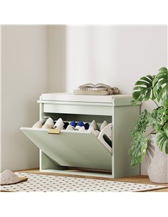 HOMCOM Elegant Six Shoe Bench, with Top Seat - Green 2