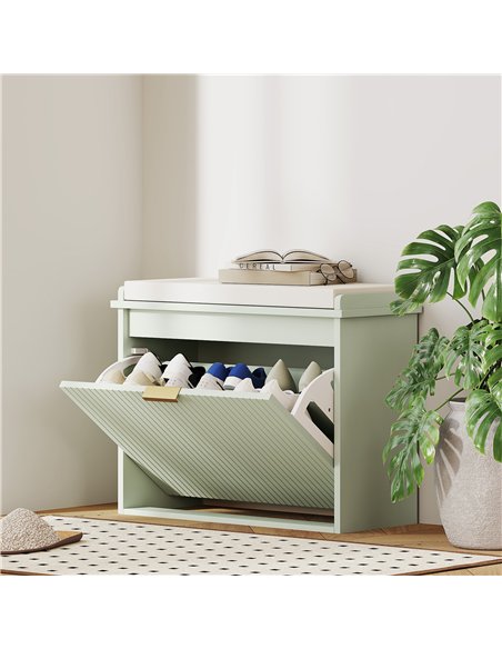 HOMCOM Elegant Six Shoe Bench, with Top Seat - Green - pic 153269 | FastDaddyshop