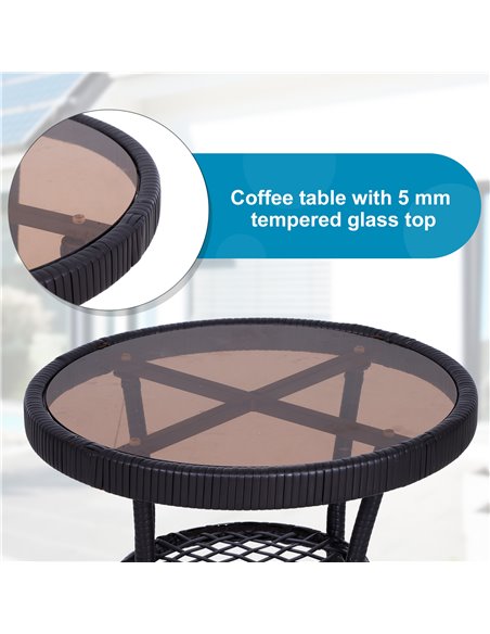 Outsunny 3 Pieces PE Rattan Garden Rocking Chair Set with Cushion, Round Coffee Table, Brown - pic 15327 | FastDaddyshop