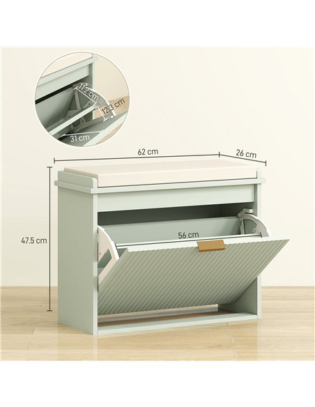 HOMCOM Elegant Six Shoe Bench, with Top Seat - Green - pic 153270 | FastDaddyshop